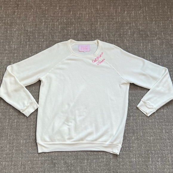Daily Disco Embroidered Collar “Eat More Tacos” Cream Crewneck Sweatshirt Large - Picture 1 of 6